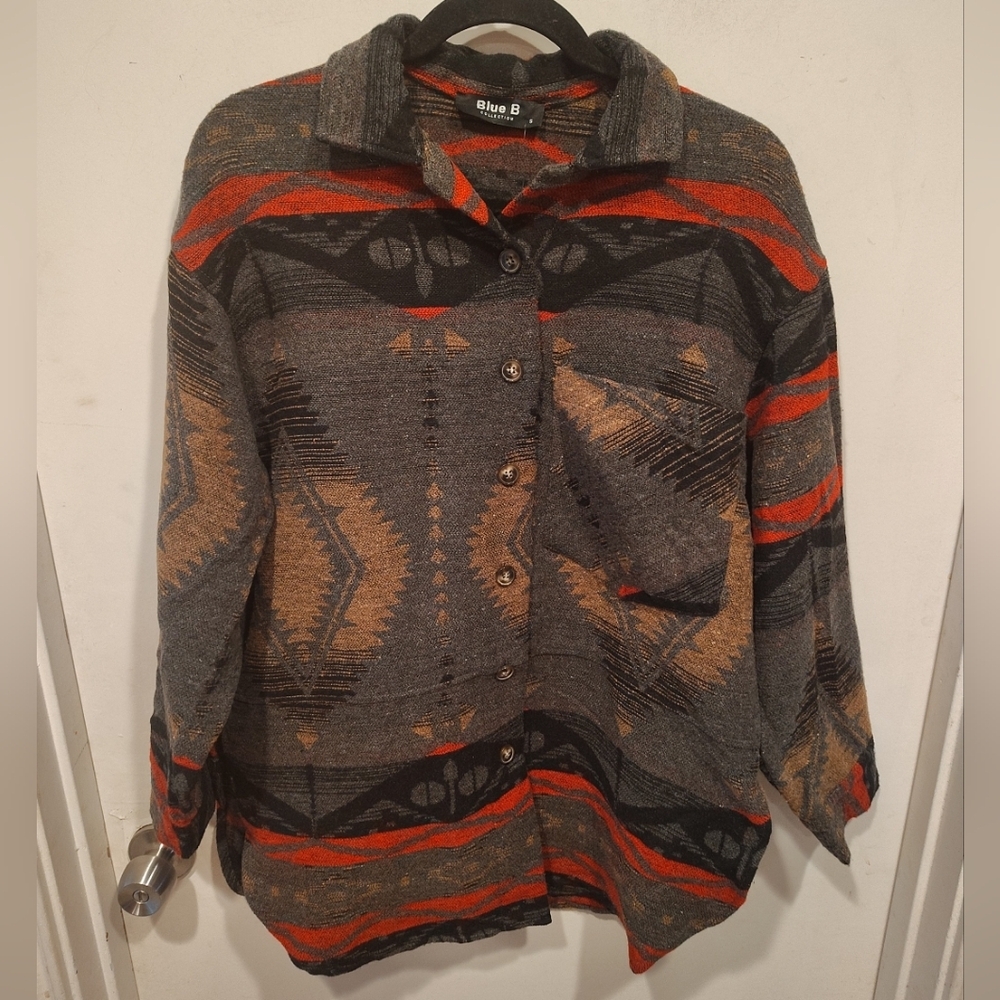 Blue B. NWT Multicolor Aztec Print Oversized Flannel Shirt Jacket Shacket Sz S